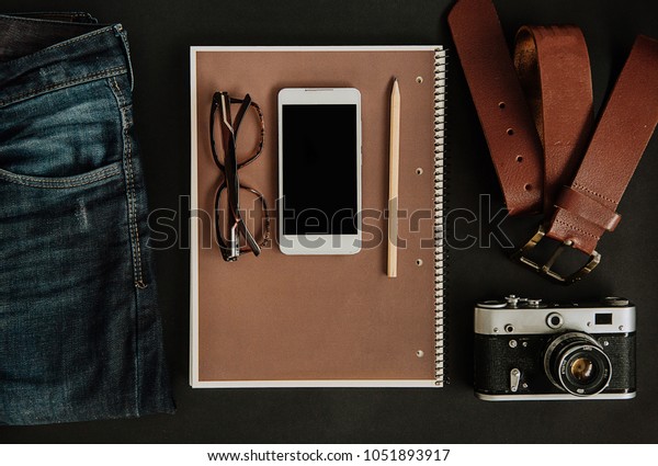 Download Mockup Tourist Set Objects Jeans Strap Stock Photo Edit Now 1051893917