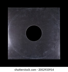 Mockup Of Vinyl Music Disc. Music Lp Retro Vinyl Disc Template. Old Vinyl CD Record Cover Package Envelope. Black Scratched Shabby Paper Cardboard Square Texture. 