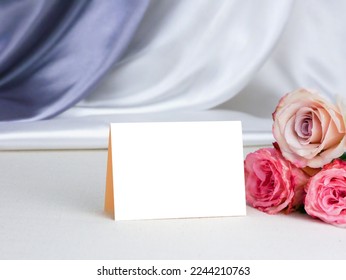 Mockup white blank space card, for Name place, Folded, greeting, invitation with clipping path - Shutterstock ID 2244210763