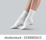 Mockup of white long socks with high elastic band on women