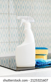  Mockup Of A White Spray Bottle With A Stovetop Cleaner. General Cleaning Of The Kitchen.