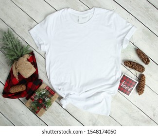 Mockup Of A White T-Shirt Blank Shirt  Photo With Christmas