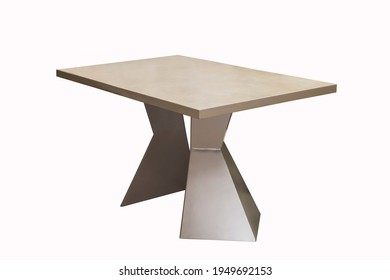 Mod Silver Table With Trapezoidal Legs On A White Background. Interior Element