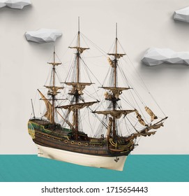 Model of the 58-gun East Indiaman Merkurius, 17th and 18th century wooden boats with cloud