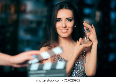 Model Acting in Perfume Commercial Ready to Film New Scene - Brand ambassador diva endorsing a product in cosmetics advertising campaigns
