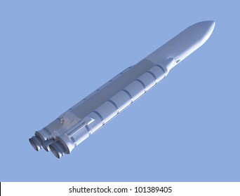 Model Of A Ariane Rocket In Front Of Blue Back