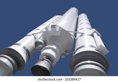 Model Of A Ariane Rocket In Front Of Blue Back