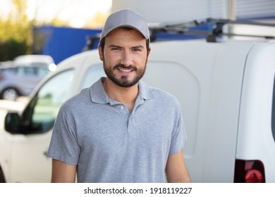 Model With Beard Posing At His White Utility Vehicle