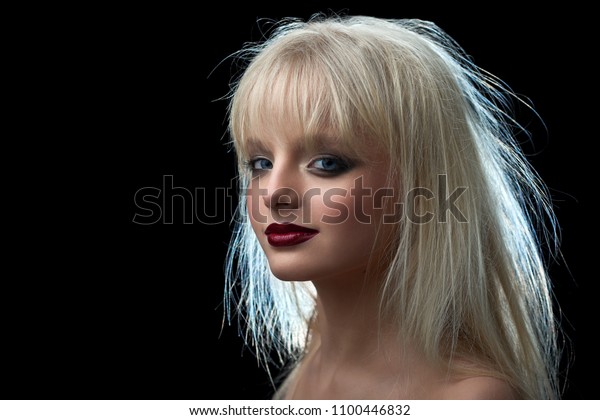 Model Blonde Dishevelled Hair Looking Camera Stock Photo Edit Now