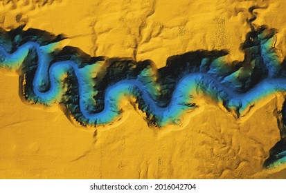 Model of a canyon elevation. GIS product made after processing aerial pictures taken from a drone. It shows gorge with steep rock walls