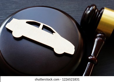 Model Of Car And Gavel. Accident Lawsuit Or Insurance, Court Case.