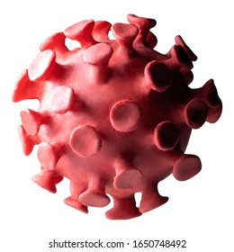 Model Of Coronavirus Or The Other Virus Made From A Modeling Clay Isolated On The White Background