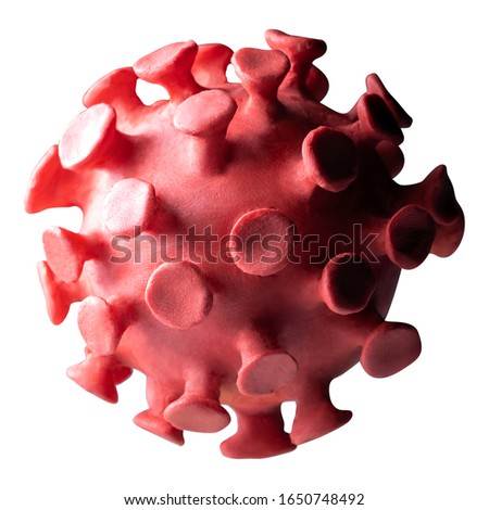 Model of coronavirus or the other virus made from a modeling clay isolated on the white background