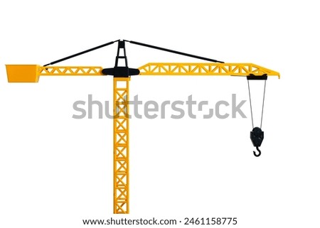 Model of a crane on a blank background. Toy crane on white isolate background 