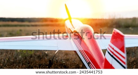 model of an electrically controlled airplane at sunset in