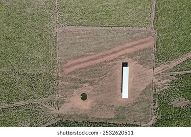 Model example of area of ​​drinking troughs in the rotational grazing system. Grass pasture infrastructure