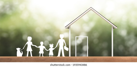 Model Of House Painted White Under Roof, Showing Protecting Paper Chain Family