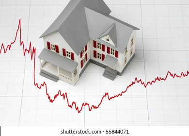 Model Of House Shot On Graph Depicting Mortgage Rates