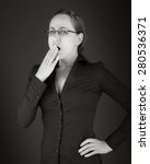 model isolated on plain background tired bored yawning