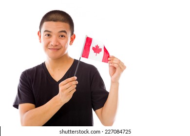 Model Isolated On White Holding Canadian Flag