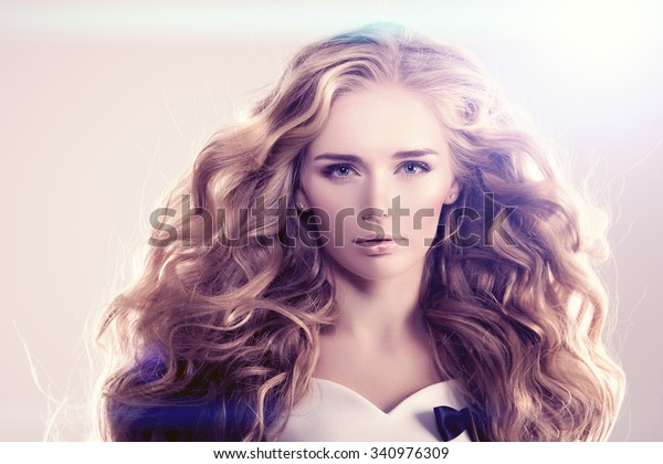 Model Long Hair Blonde Waves Curls Royalty Free Stock Image