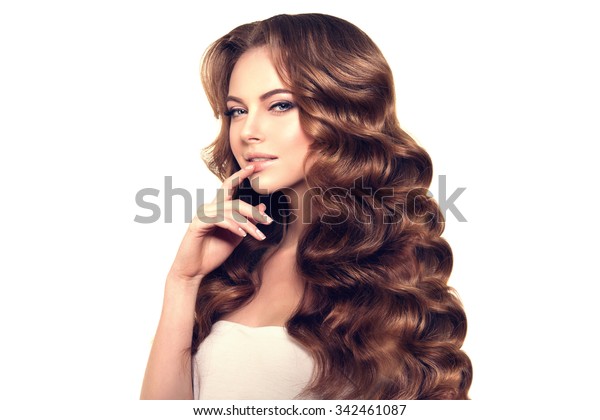 Model Long Hair Waves Curls Hairstyle Stockfoto Jetzt