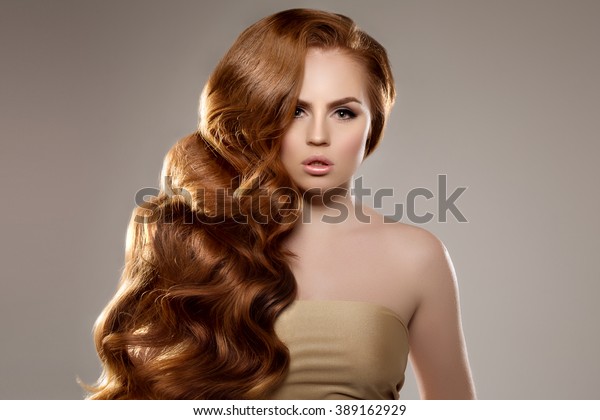 Model Long Red Hair Waves Curls Stock Photo Edit Now 389162929