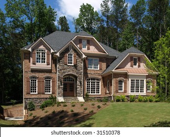 Tan Brick House Many Gables Roof Stock Photo 16090903 Shutterstock Model Luxury Home Exterior Front 260nw 31510378