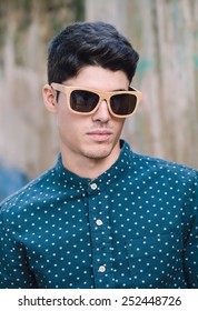 Model Man Portrait With Sunglasses And A Polka Dot Shirt