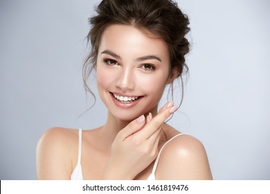 model with perfect smile and beautiful face isolated on grey, pure beauty portrait of young and happy woman - Shutterstock ID 1461819476