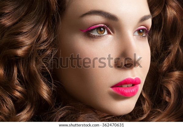 Model Pink Lips Pink Eyeliners Thick Stock Photo Edit Now 362470631