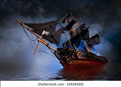 Model Pirate Ship with fog and water - Shutterstock ID 234344302