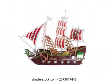 Model Of Pirate Ship Isolated On White Background