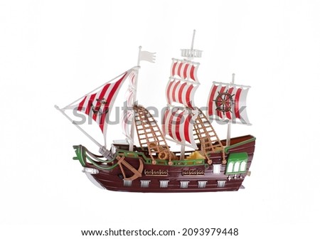 model of pirate ship isolated on white background