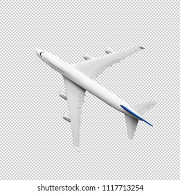 Model plane airplane in white color mock up and checkered background