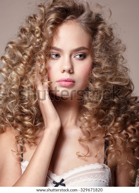 Model Portrait Curly Volume Hairstyle Natural Stock Photo Edit