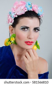 model posing in a wreath