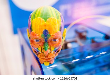 model printed on 3d printer in form of colorful muscles of the face,additive technologies and futuristic concept