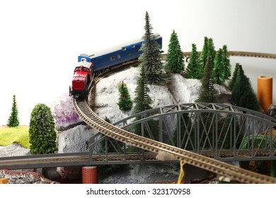 Model Railroad On The Miniature Model Scenery Represent The Transportation And Model Toy Train Concept Related Idea.