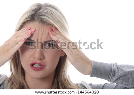 Model Released. Attractive Young Woman With a Headache