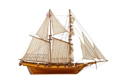 Model Sailing Ship On A White Background