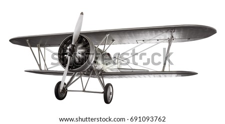 Model of steel ancient fight airplane isolated on white background with clipping path