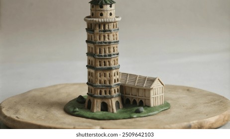 A model of a tower situated atop a hill, showcasing intricate details and a scenic landscape in the background. - Powered by Shutterstock