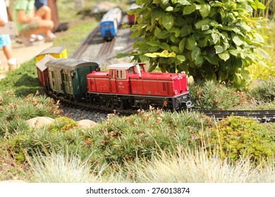 Model Train On A Miniature Railway Line