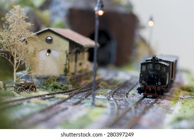 Model Train Stopped On The Rail Tracks