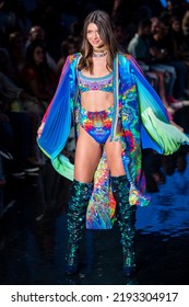 A Model Walks The Runway For Camilla Fashion Show During Art, Hearts, Fashion Swim Week At The Faena Forum In Miami Beach On 7- 10- 2021