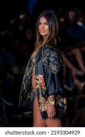 A Model Walks The Runway For Camilla Fashion Show During Art, Hearts, Fashion Swim Week At The Faena Forum In Miami Beach On 7- 10- 2021