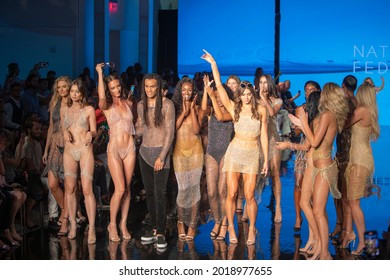 A model walks the runway for Designer Natalia Fedner Fashion Show during Art, Hearts, Fashion Swim Week  at the Faena Forum in Miami Beach on 
 7- 8- 2021