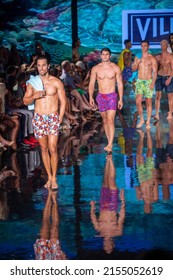 A model walks the runway for Vilebrequin Fashion Show during Art, Hearts, Fashion Swim Week at the Faena Forum in Miami Beach on 7- 10- 2021