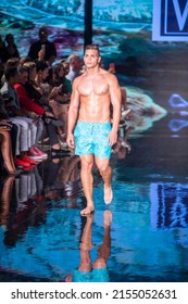 A model walks the runway for Vilebrequin Fashion Show during Art, Hearts, Fashion Swim Week at the Faena Forum in Miami Beach on 7- 10- 2021